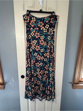 LuLaRoe Navy Maxi Dress with Coral & Yellow Floral Print